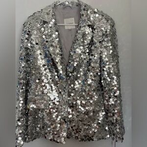 AVEC LES FILLES Silver Sequin Blazer